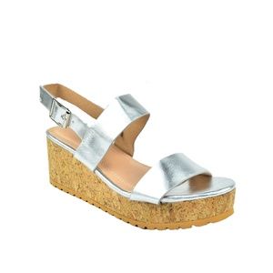 Chase & Chloe Shoes - Women's Silver Slingback Low Wedge Sandal Chase & Chloe Shoes - Women's Silver Slingback Low Wedge Sandal